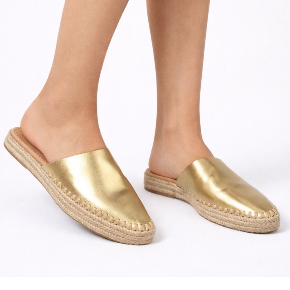 Sam Edelman Metallic Gold Espadrille Mule Slides